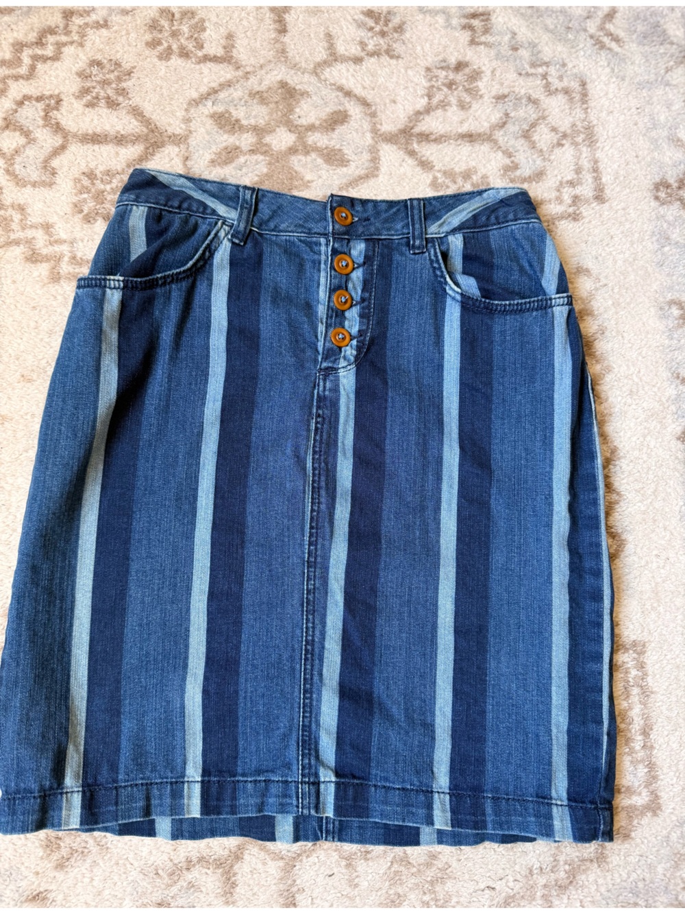 Anthropologie Maeve Striped Denim Button-Front Skirt - Blue